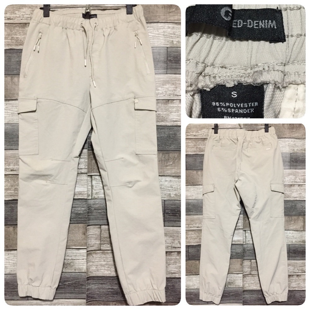 Fried Denim Cargo Tech Jogger Pants Men’s S Cream Tapered (Inseam 27) FLAWS READ